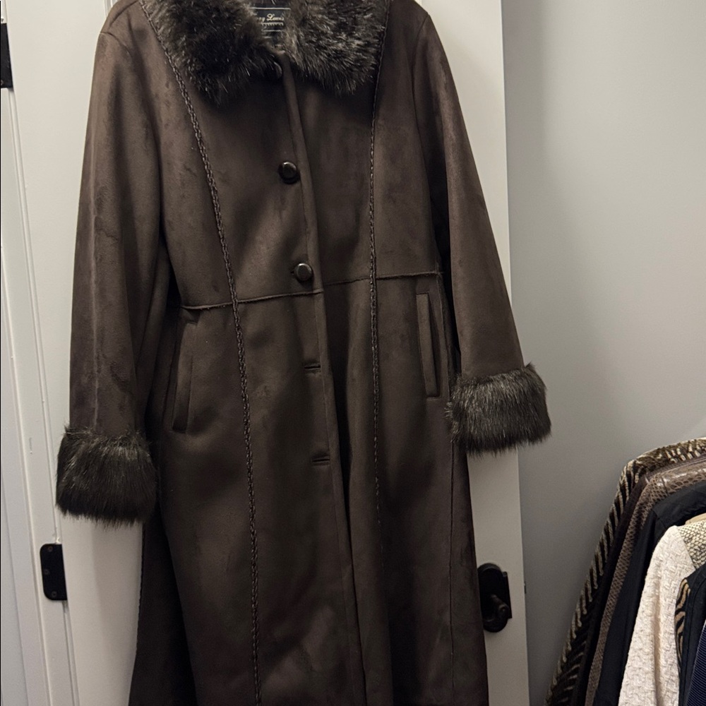 Brown Faux Fur Trimmed Coat